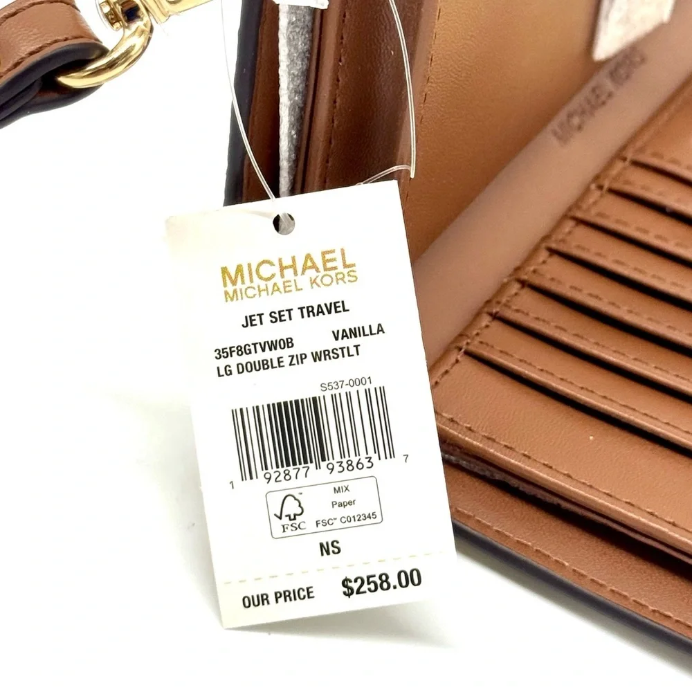 Michael Kors Large Jet Set Travel Signature Double Sip Wallet Wristlet - Vanilla